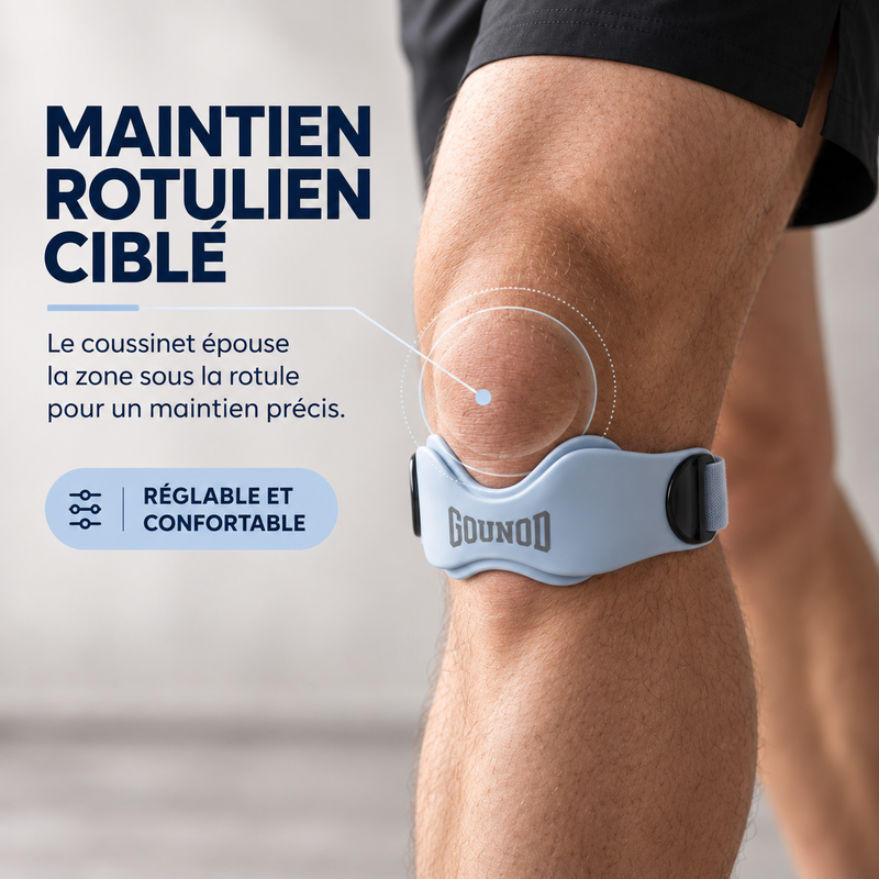 Genouillère rotulienne Velox bleue avec maintien ciblé sous la rotule